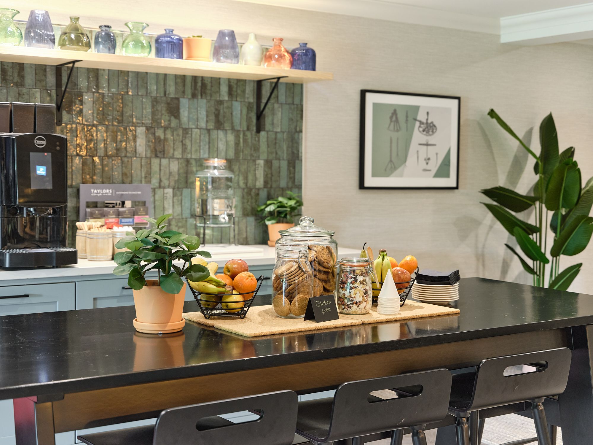 A workspace with light snacks