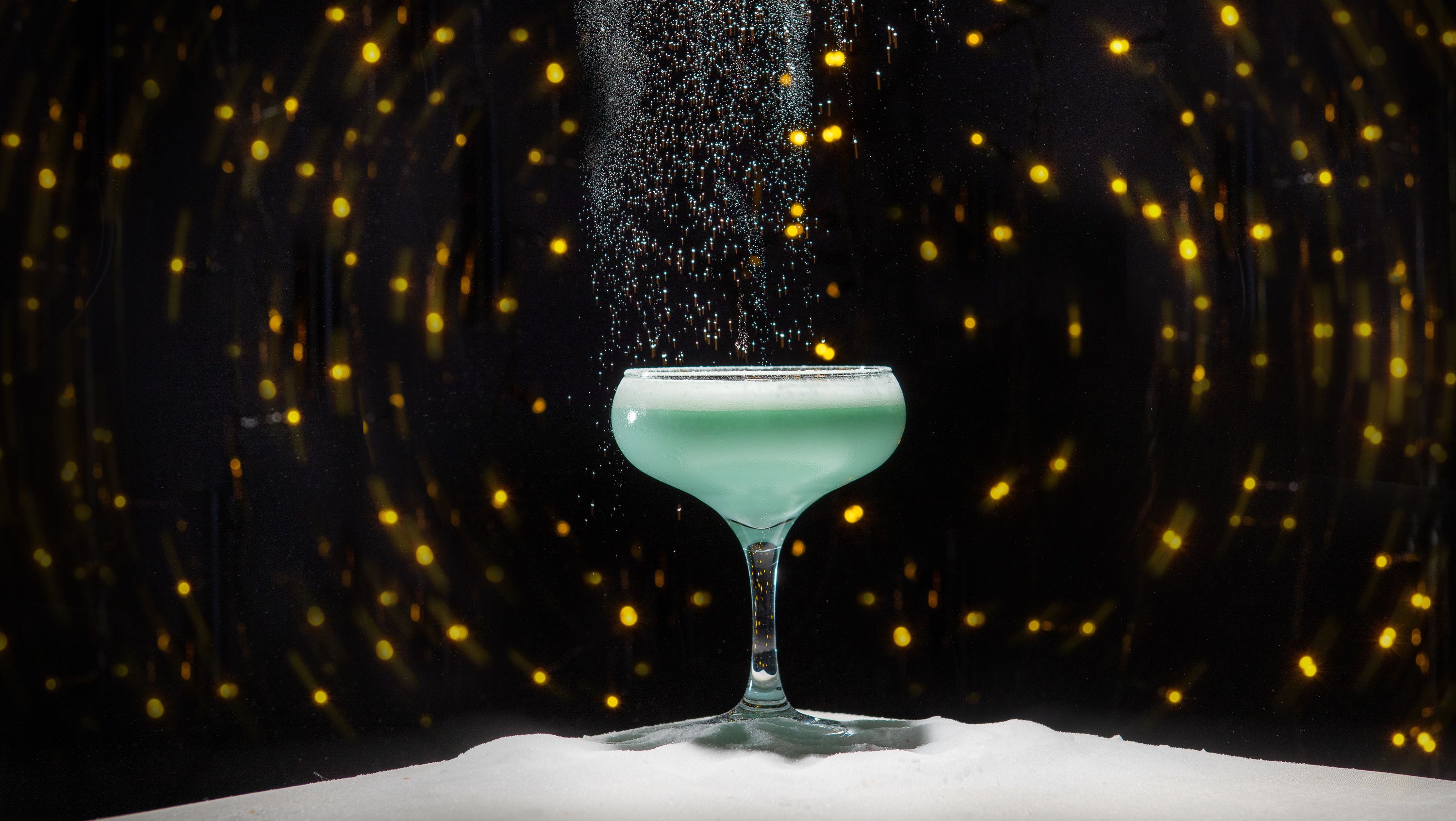 A Christmas cocktail with glitter